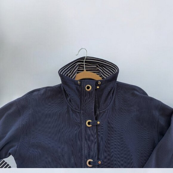 Jones NY Nautical Sailor Cotton Stretch Navy Blue Stipe Knit Jacket - Picture 4 of 9